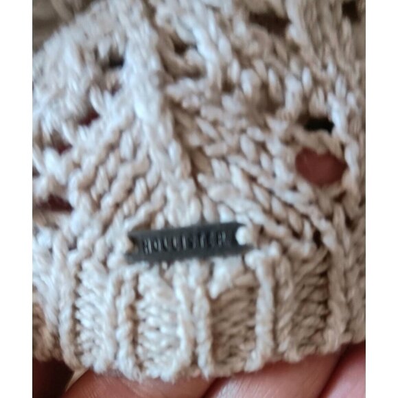 3/10 Hollister Open Knit Crochet Light Sweater L Beige Oatmeal Cozy Beachy Boho - Picture 5 of 10